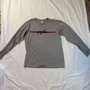 Nike Gray Long Sleeve Men's Tee with Red Accent